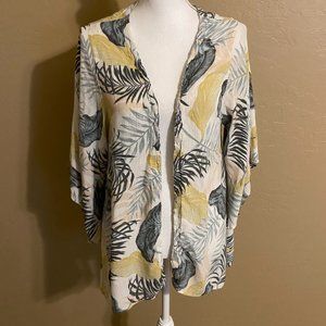 Rip Curl Tropical Palm Print Cover Up Kimono Shawl Loose Sleeve Open Front